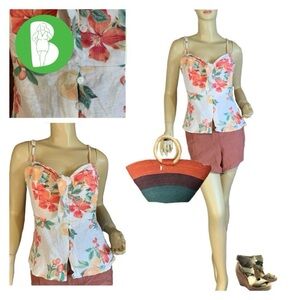 SOFIA JEANS X SOFIA VERGARA BEIGE LINEN W/ PEACH & GREEN FLORAL PRINT TOP (XL)